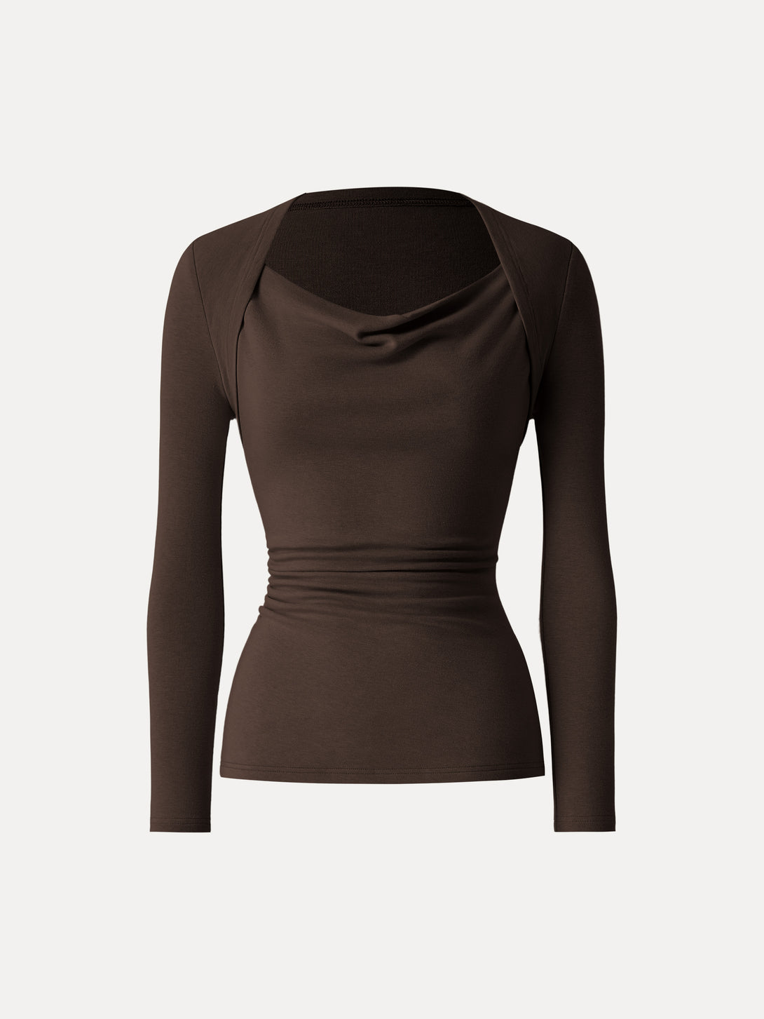 LiteWarm Cowl Neck Ruched Waist Top Espresso XS
