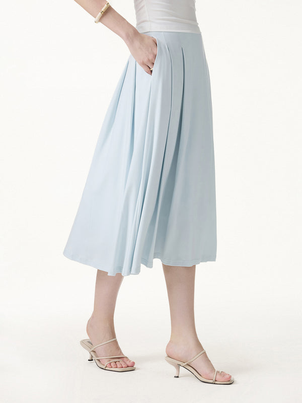 OGLmove CoolTouch Circle Flare Midi Skirt with Pockets Icy Whisper Blue XS