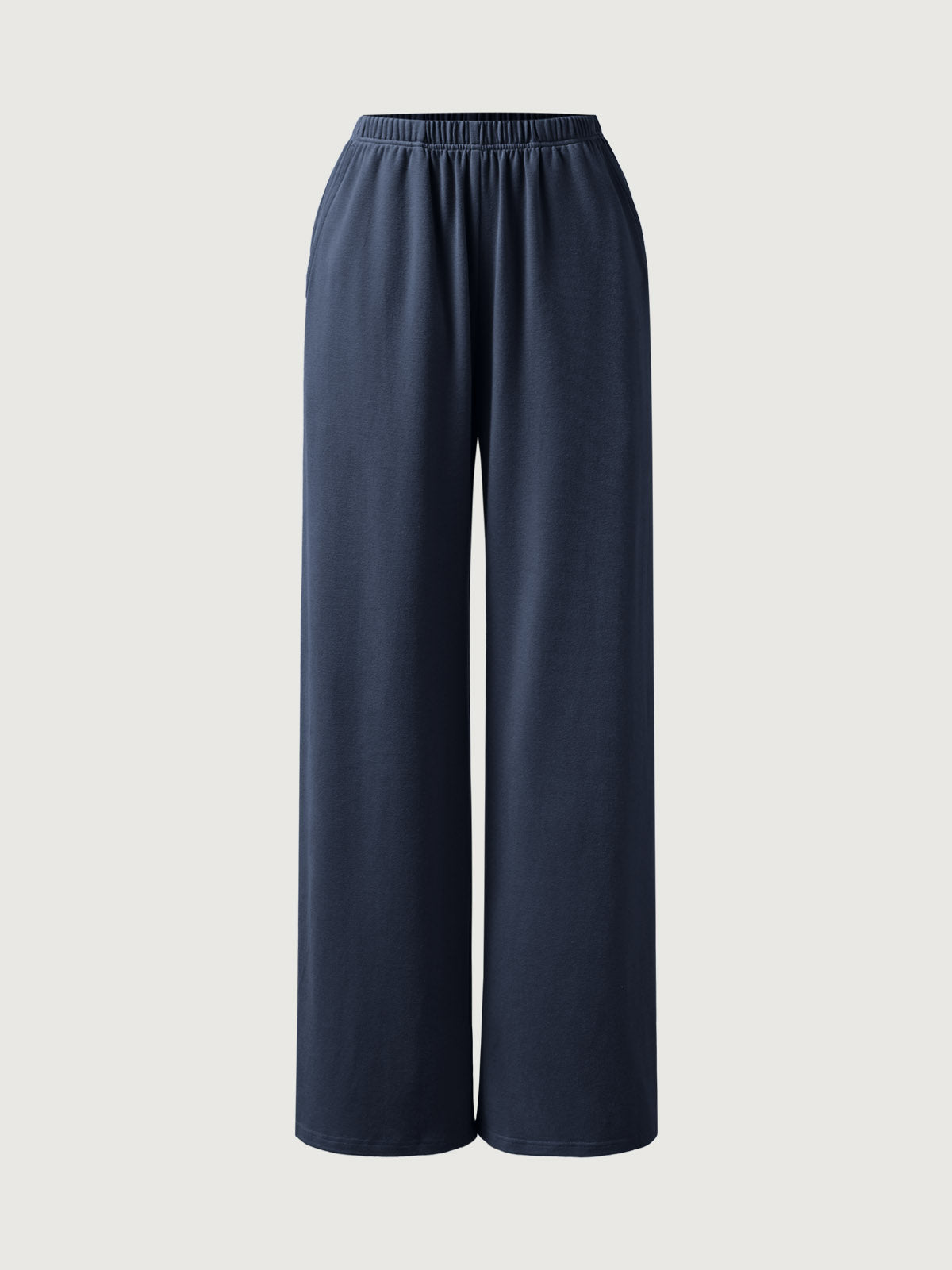 Elastic Waist Tappered Wide Leg Pants - Light Navy