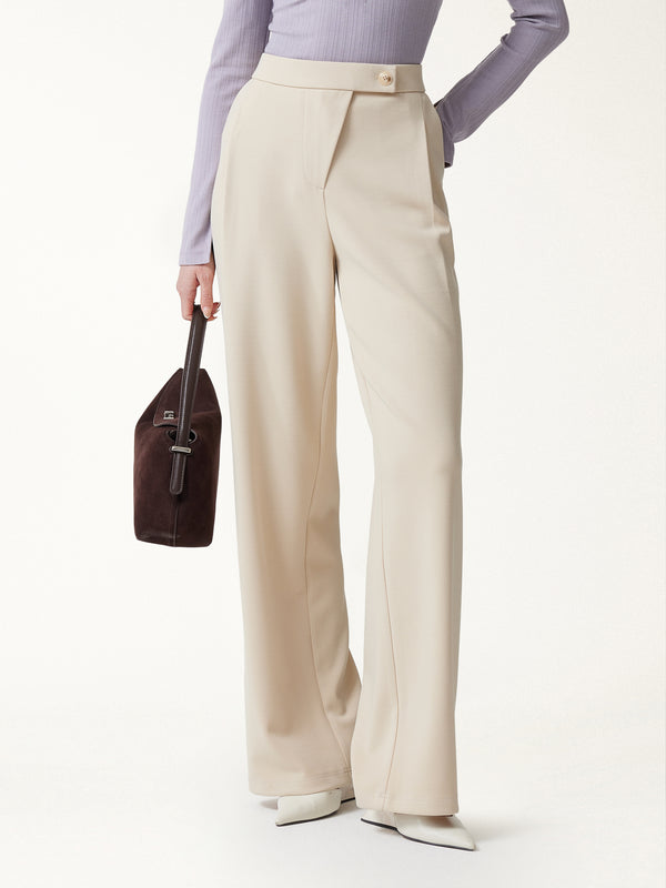 OGLmove Bamboo-Blend Mid-Rise Wide-Leg Pants with Pockets Regular Wheat Beige
