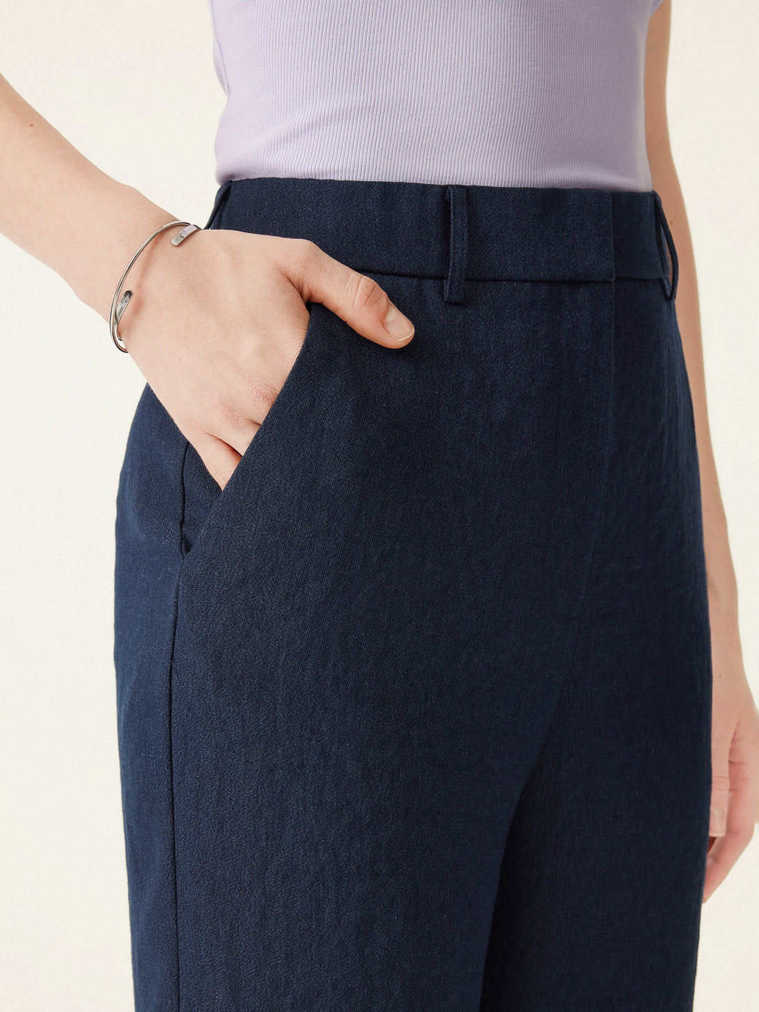European Linen Mid Rise Flared Pant with Pockets