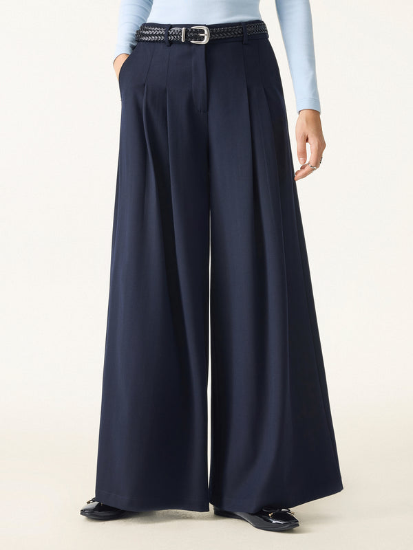 Mid Rise Wide Leg Trousers with Pockets