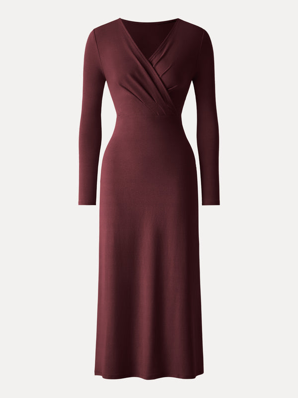 Cotton Lyocell Surplice Tucked H-line Midi Dress