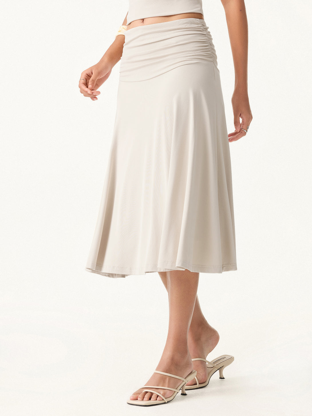 Flowy Side Ruched A-line Midi Skirt