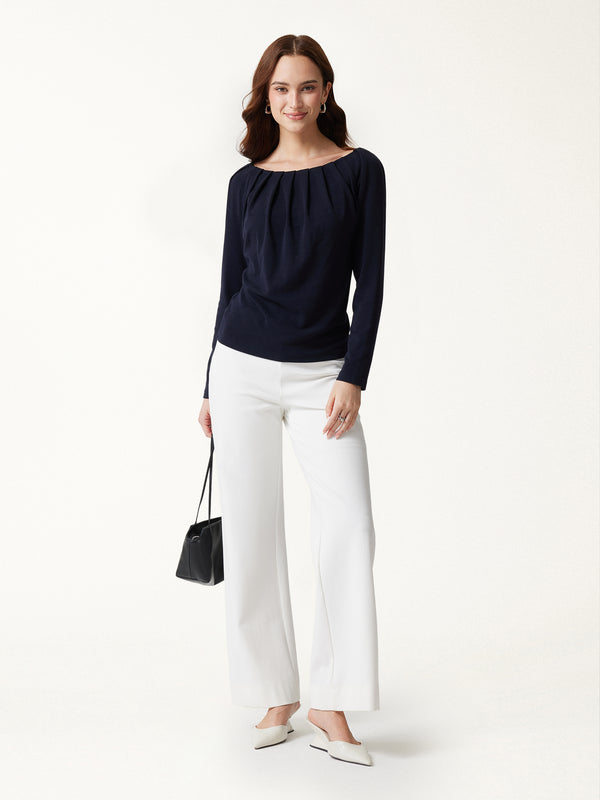 OGLmove LiteWarm Boatneck Long Sleeve Tucked Banded Hem Top