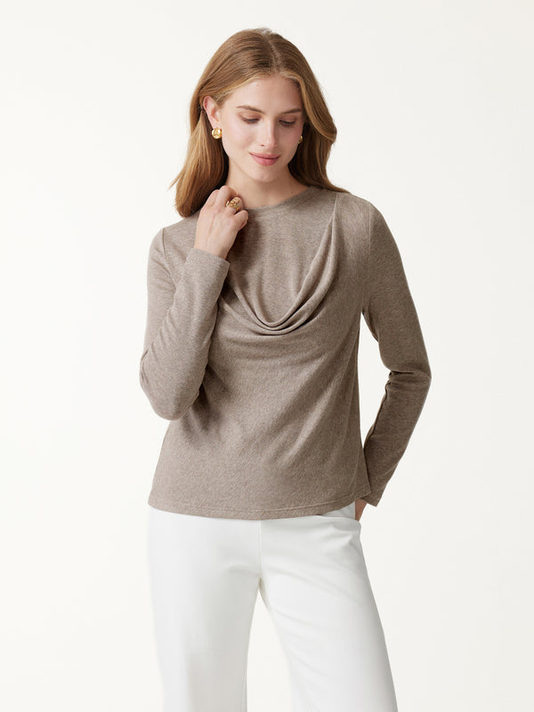 OGLmove LiteWarm Round Neck Long Sleeve Shoulder-Tuck Top Heather Dove XXS
