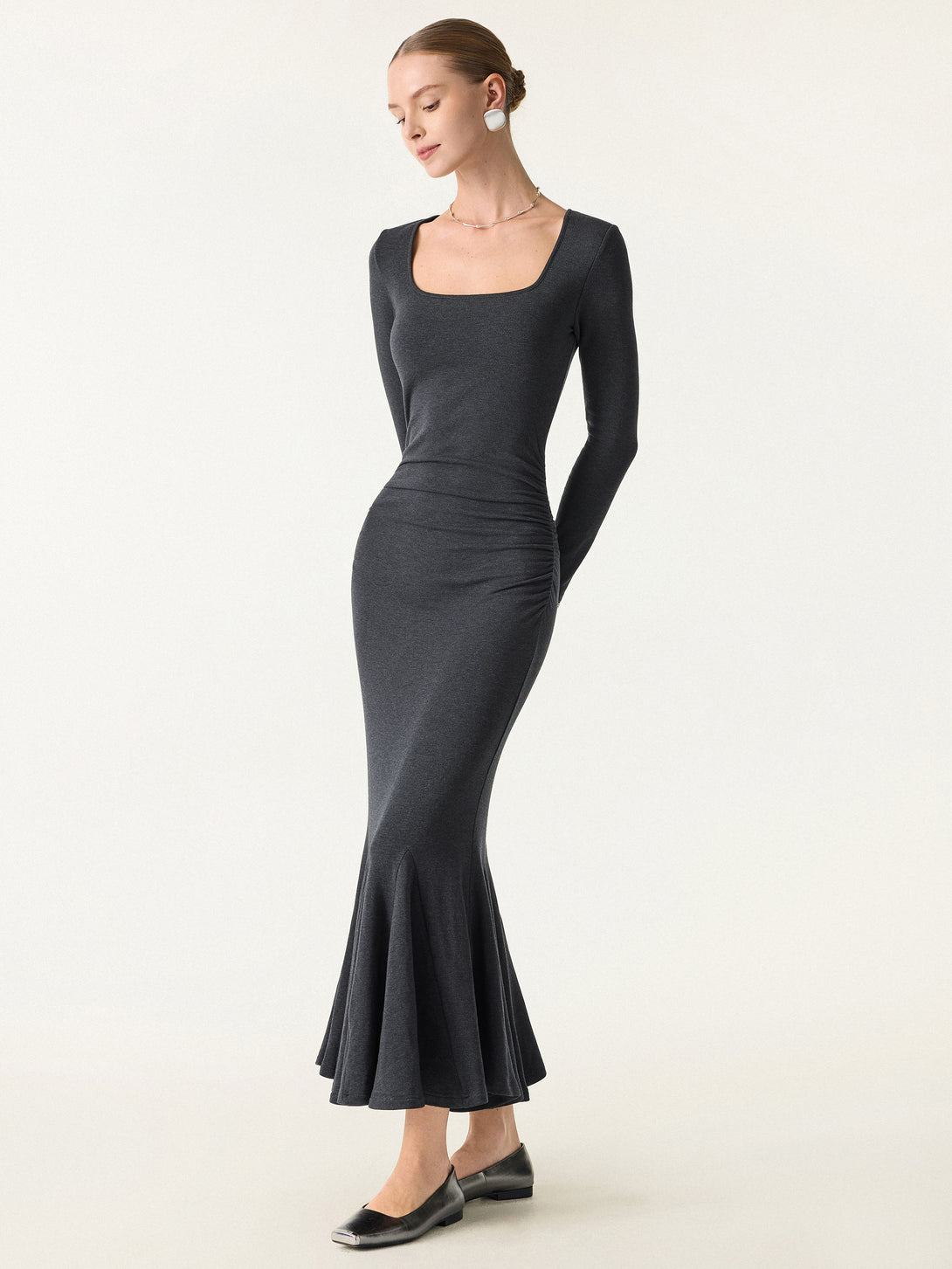 Going-out Square Neck Side Ruched Mermaid Maxi Brami Dress