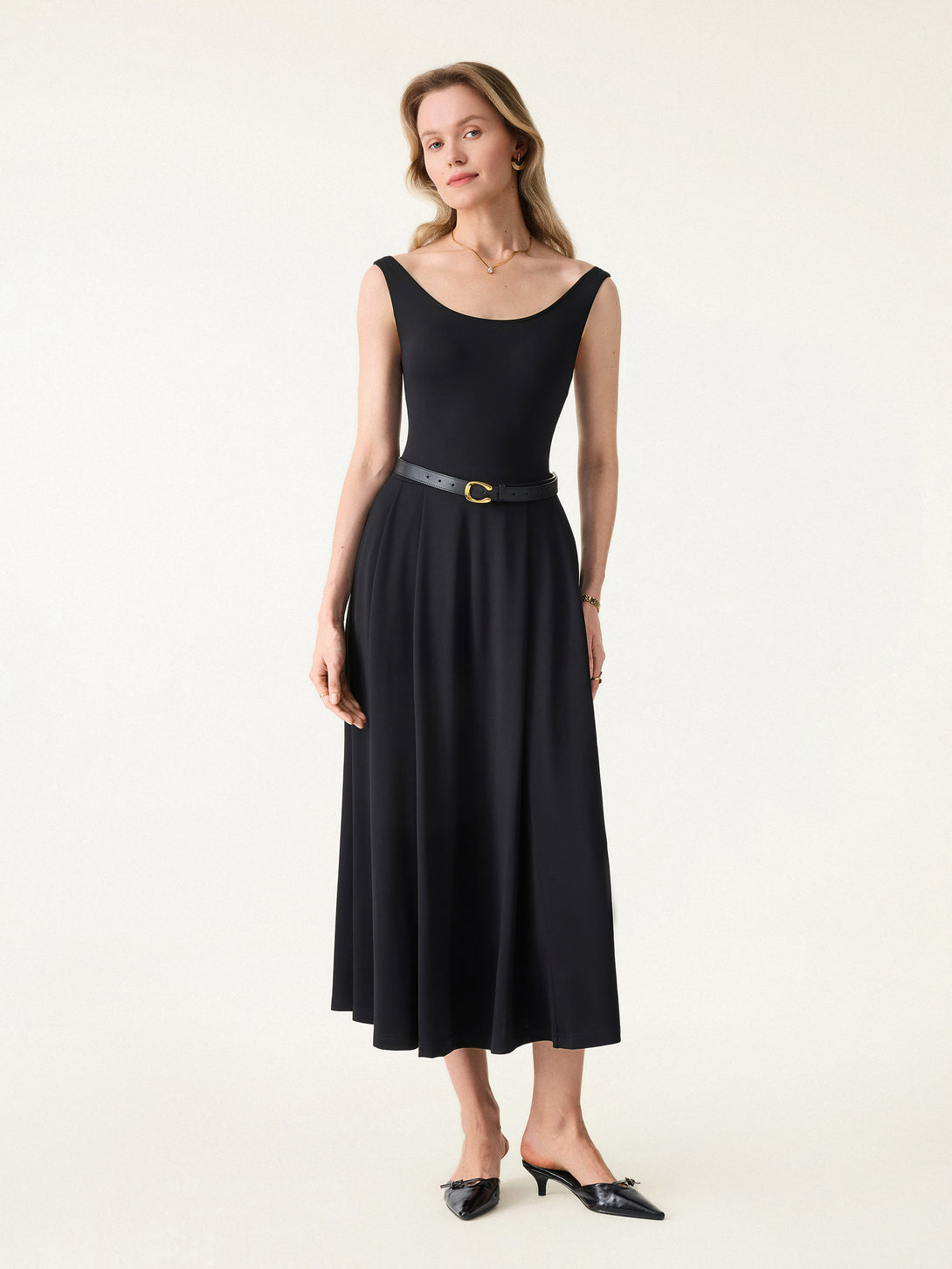 Balletic Scoop Neck Midi Brami Dress with Pockets