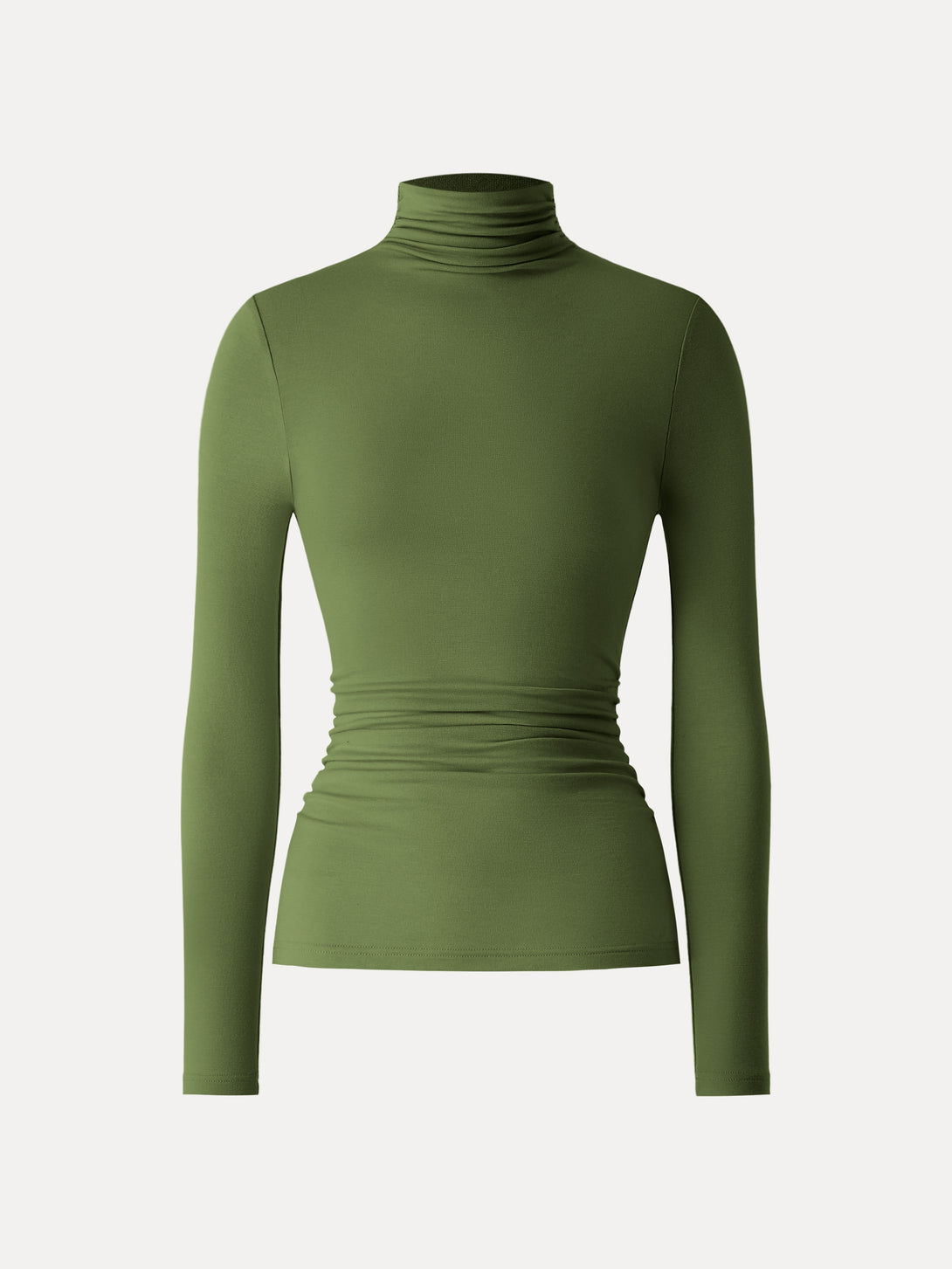 Lyocell Cashmere Turtleneck Side Ruched Top Kale XS