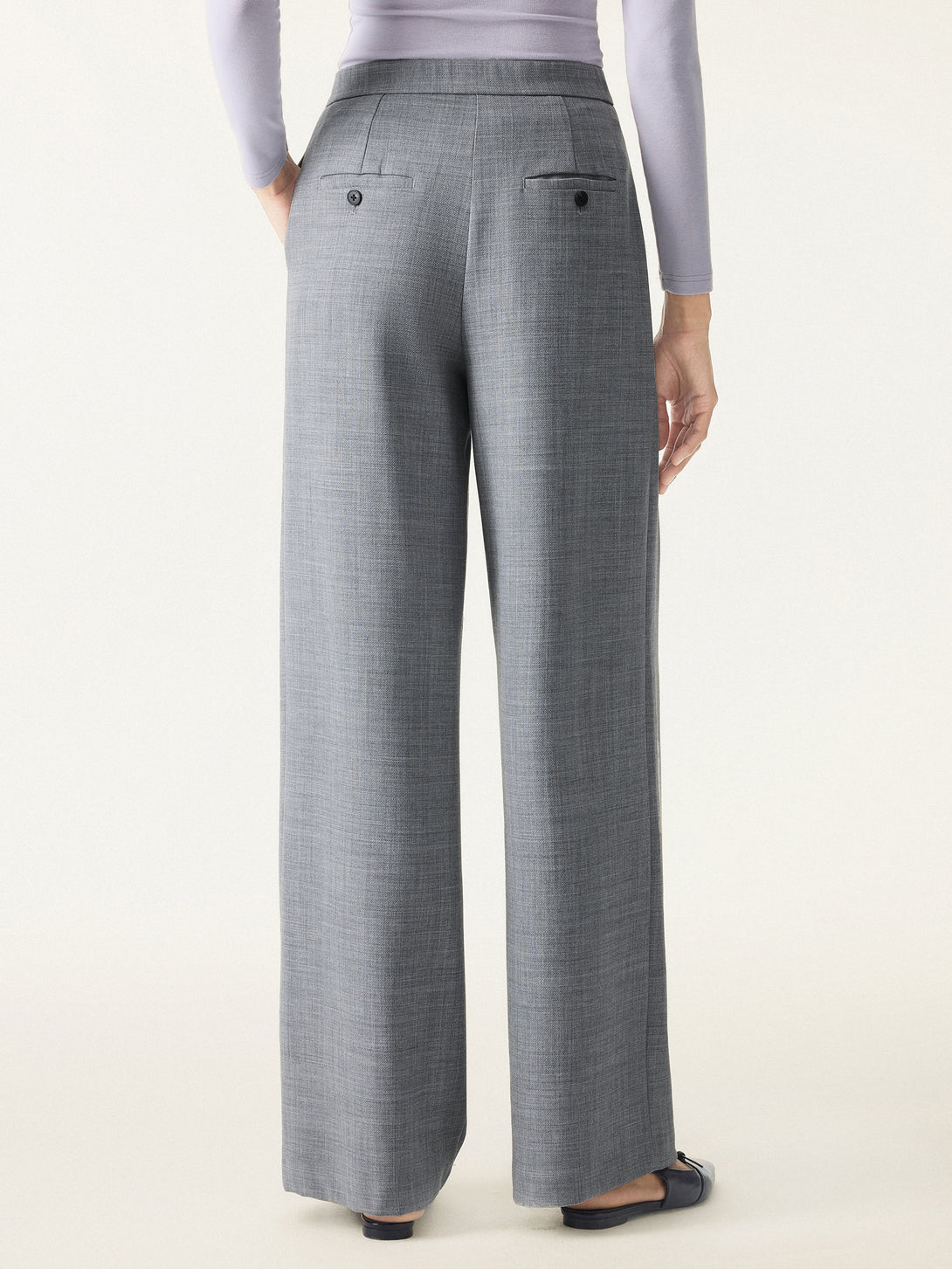 4-way Stretch Wool Mid Rise Pleated Wide Leg Trousers with Pockets