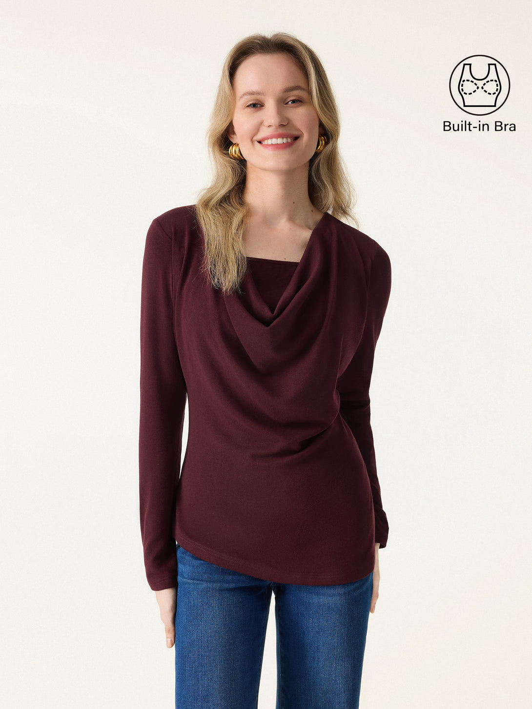 Cowl Neck Built-in Coverage Long Sleeve Brami Ruby Red XS