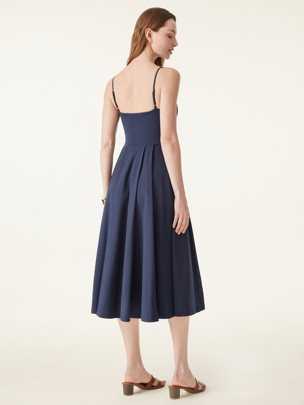 Bamboo Ponte V-neck Fit-and-flare Midi Brami Sundress with Pockets