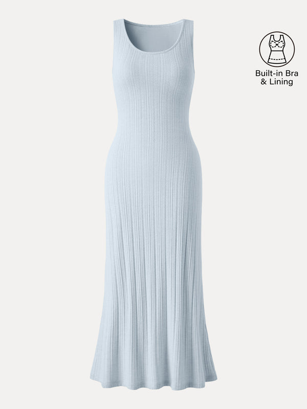 OGLmove Pointelle U-Neck Maxi Bra Dress Blue Air XS