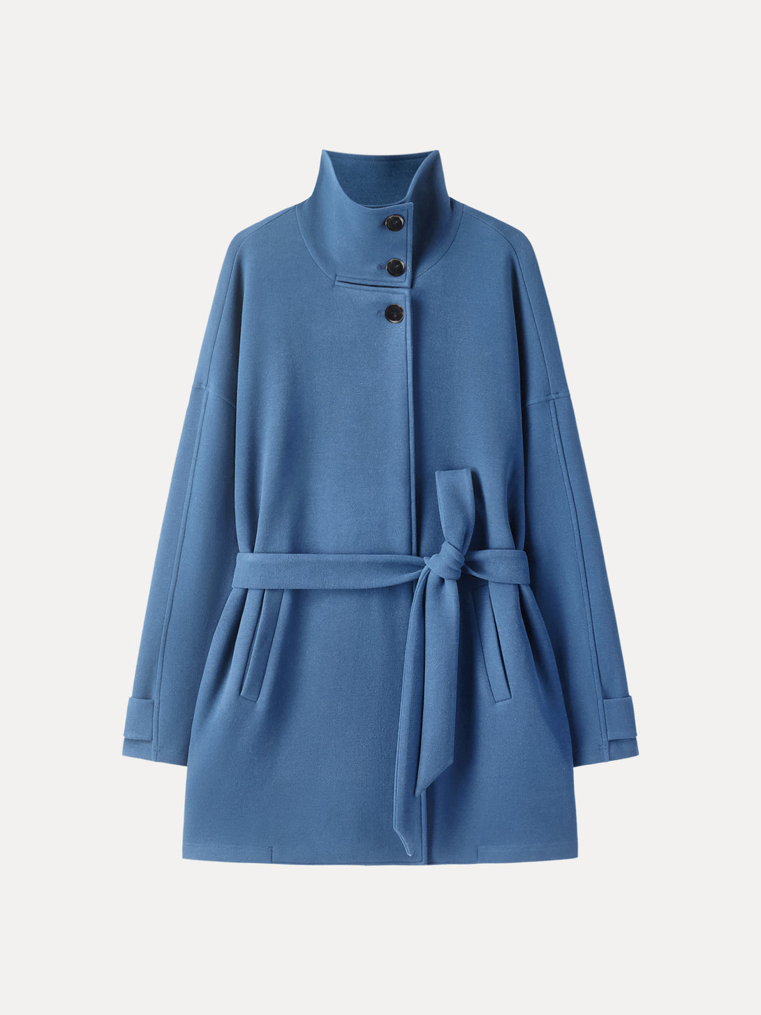 FuzzLuxe Classy Stand Collar Belted Coat Heather Rock Blue XS
