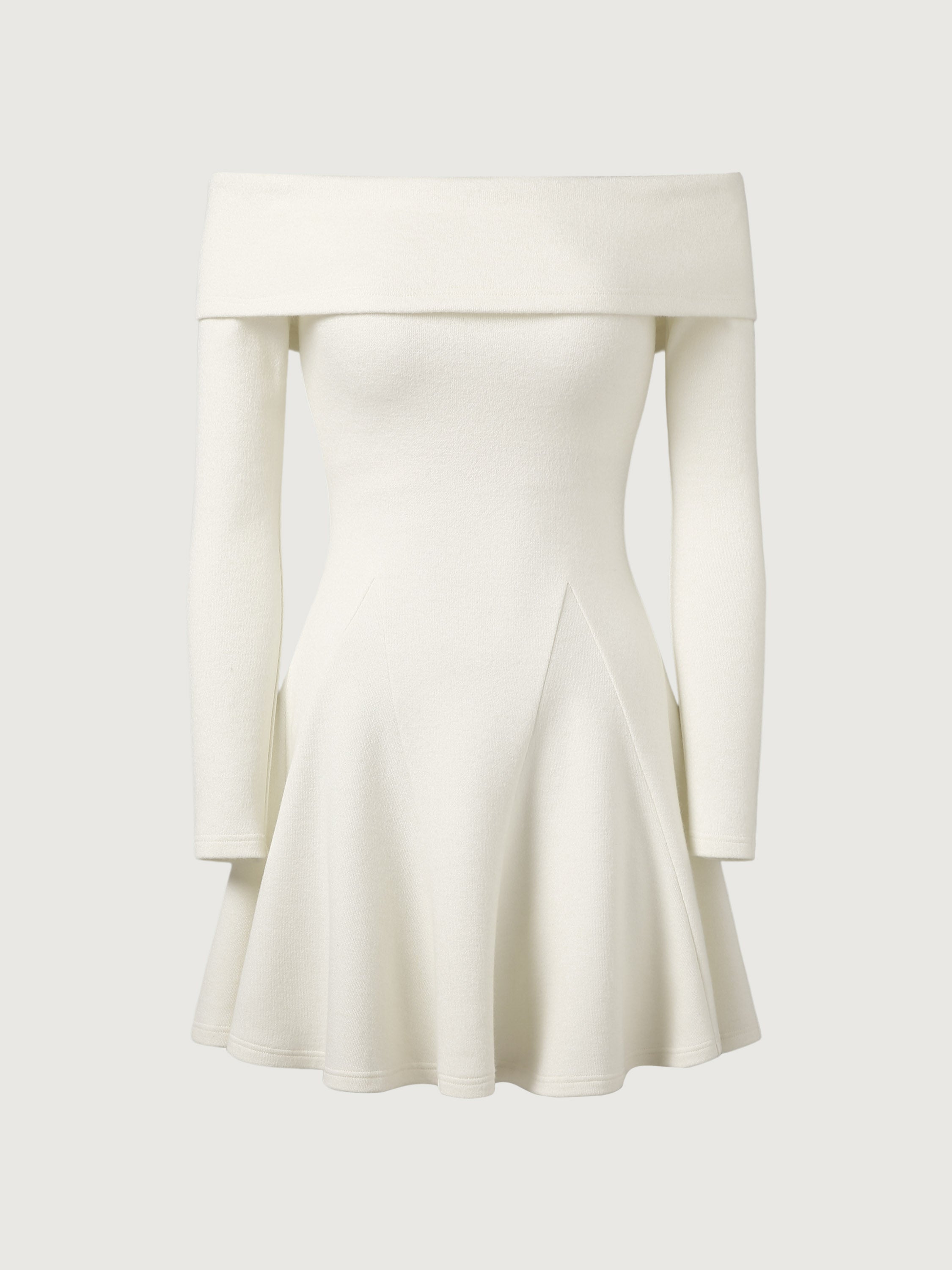 Cashsoft Long-Sleeve Off-The-Shoulder Brami Flounce Dress - Off White