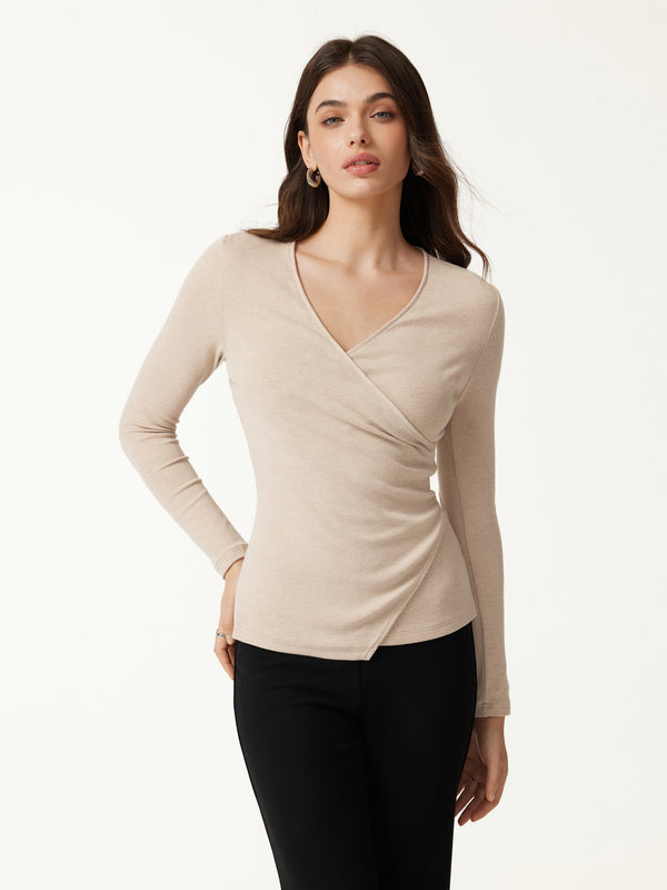 OGLmove LiteWarm Surplice Long Sleeve Asymmetrical Hem Top