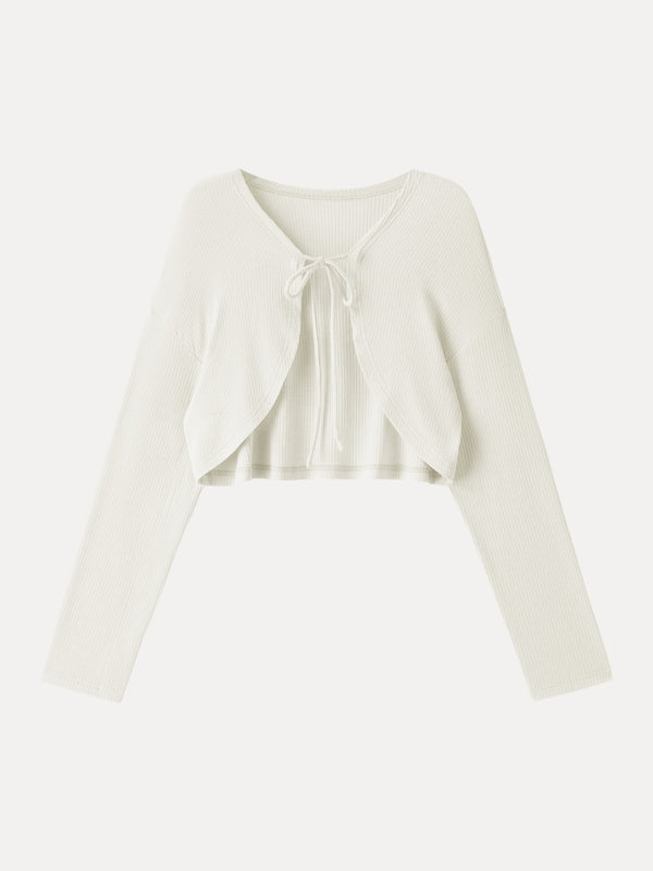 OGLmove Textured Summer Cropped Cardigan with Tie