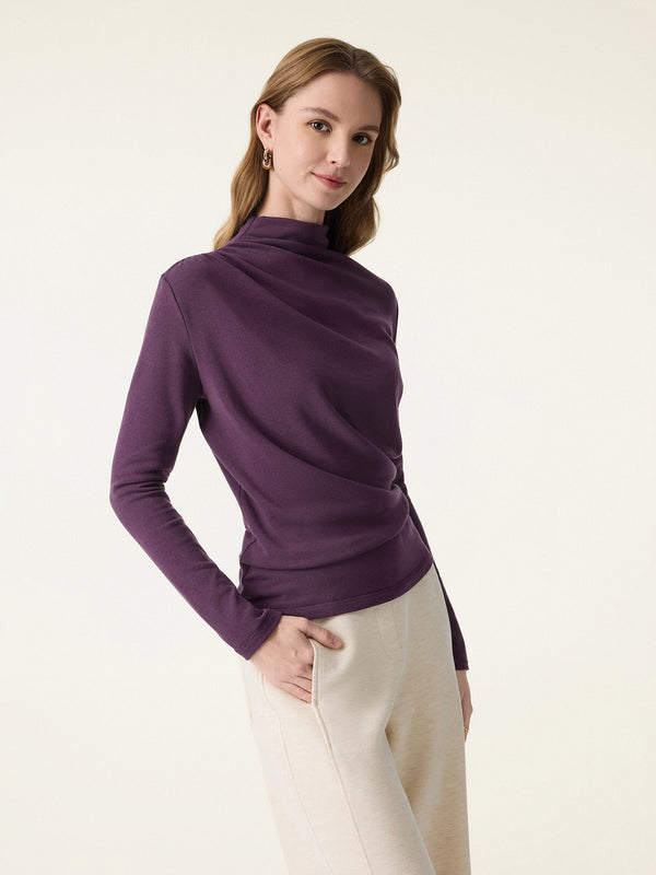 ProWarm Mockneck Ruched Long Sleeve Top Deep Fig XS