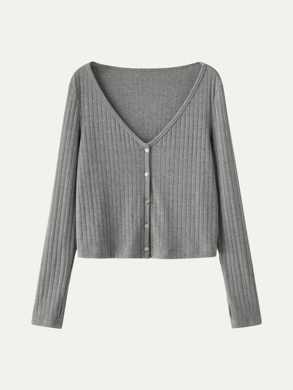 Wide Rib V-Neck Cardigan