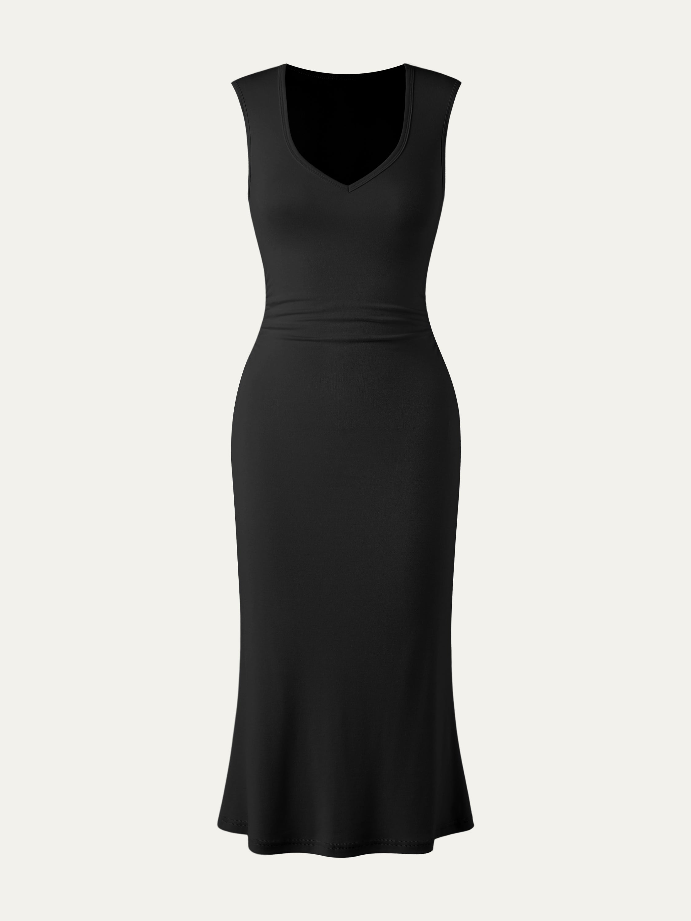 Eco-SkinKiss® Wide Shoulder Midi Dress - Black