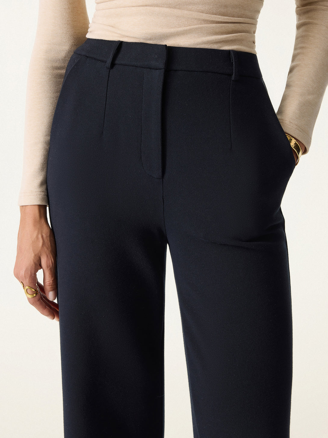 Cozy Knit High Rise Slim Straight Leg Pants with Pockets