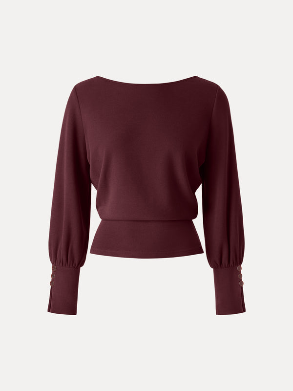 Cozy Warm Boatneck Buttoned Sleeve Top