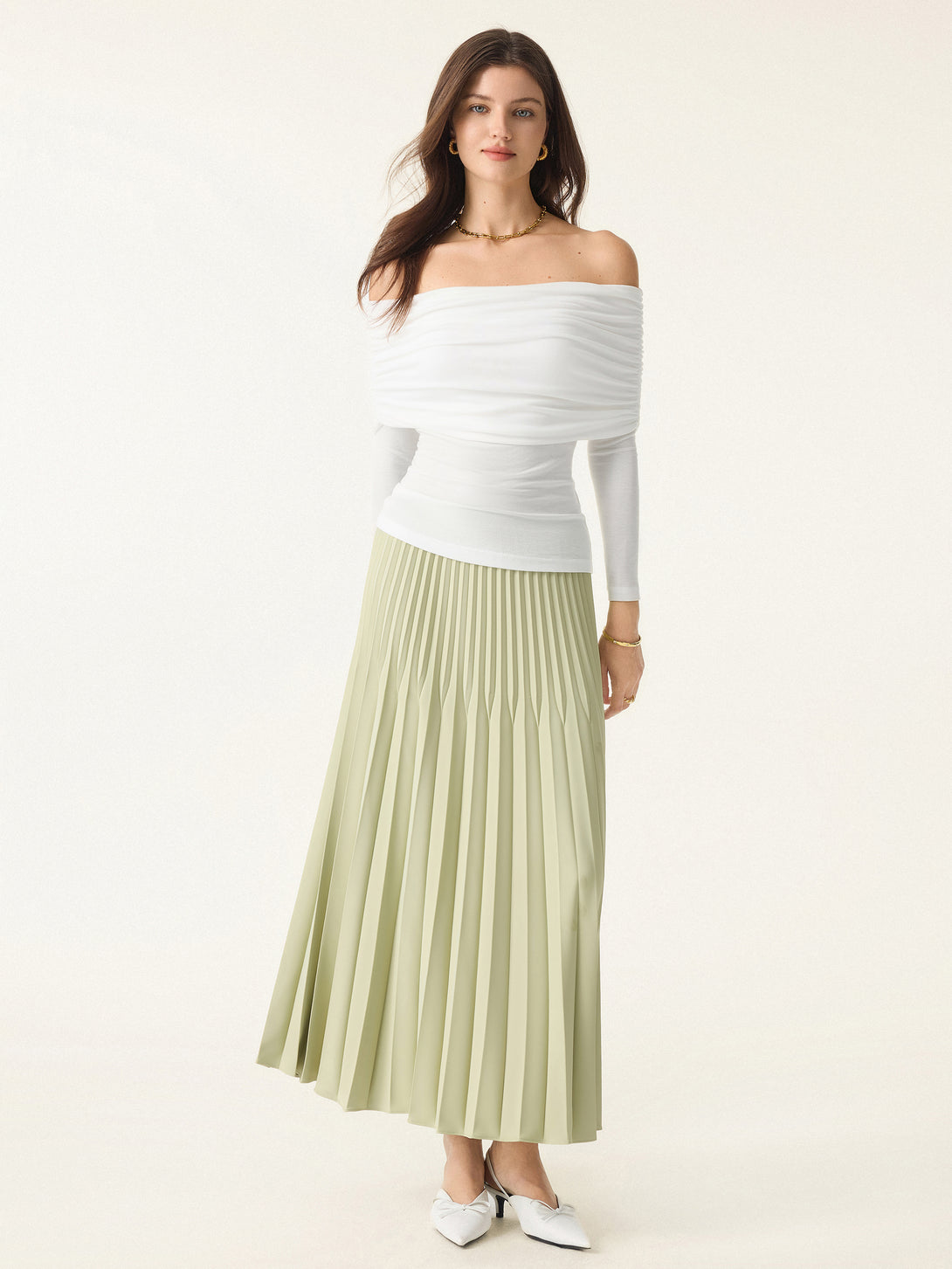 Lyocell Wool Ruched Off-Shoulder Brami Top