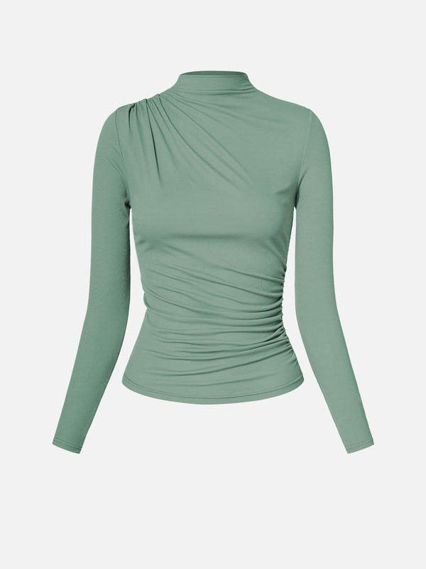 Eco-SkinKiss® Asymmetrical Ruch Mock Neck Top