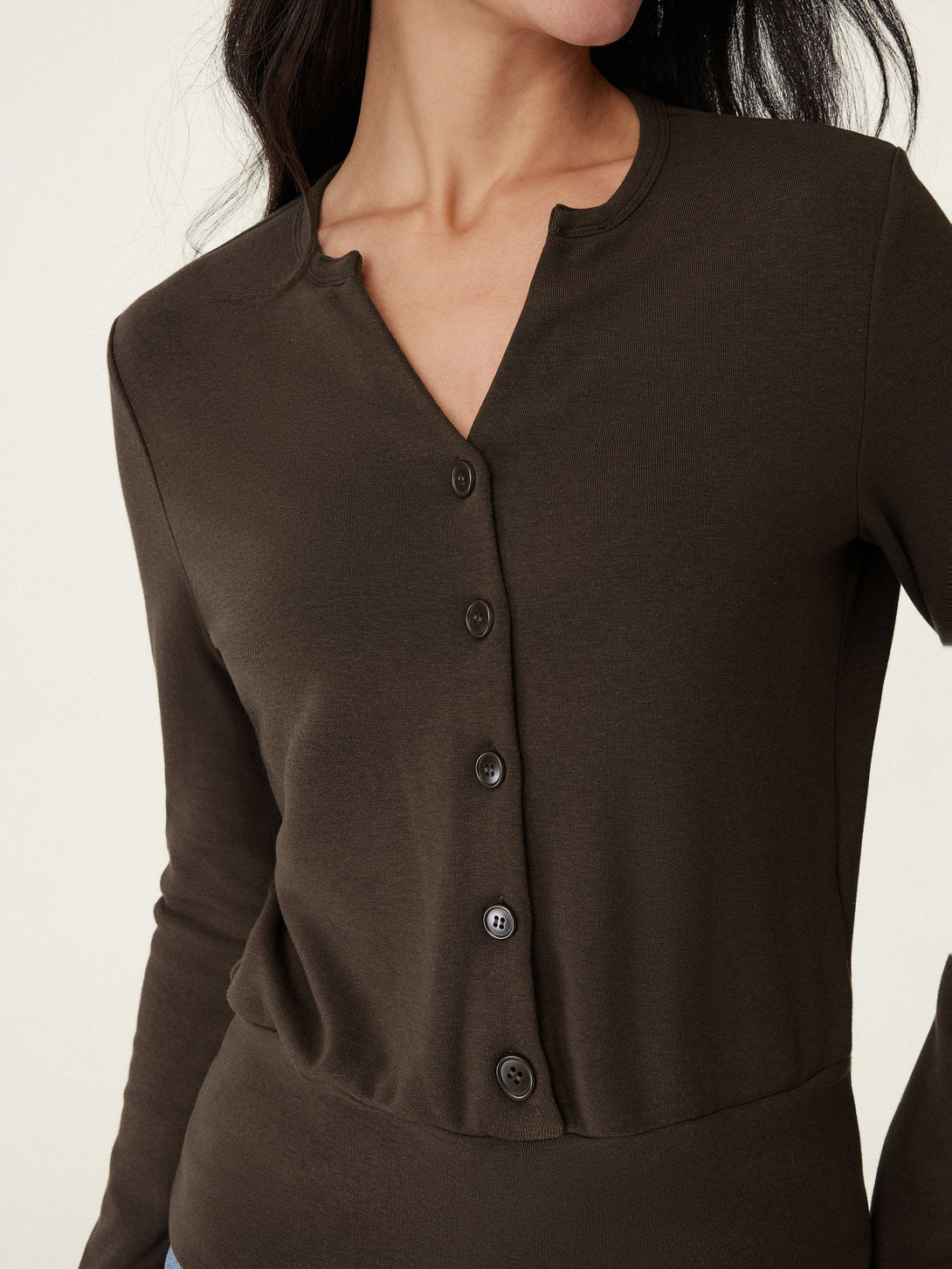 V-Neck Half-Placket Top