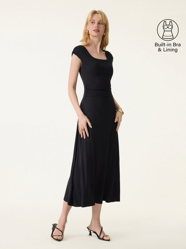 OGLmove SkinKiss Cooling Square Neck Ruched Midi Bra Dress