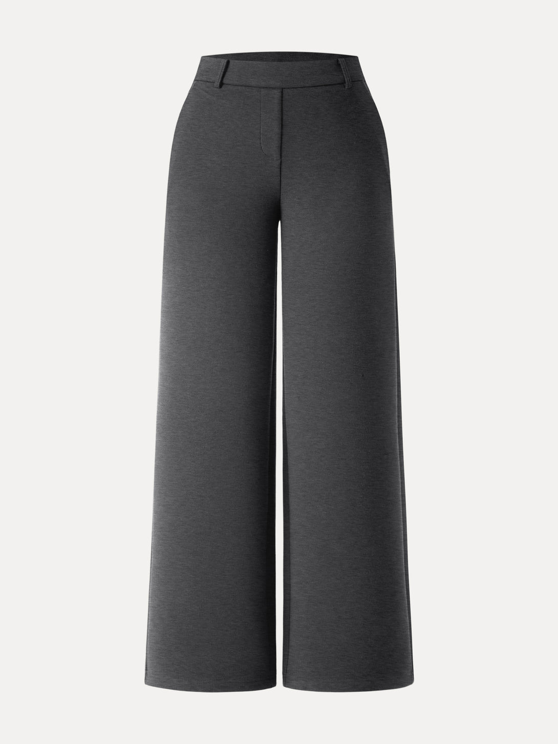 Stretchy Mid Rise Straight Leg Pull-on Pants with Pockets Regular Heather Black