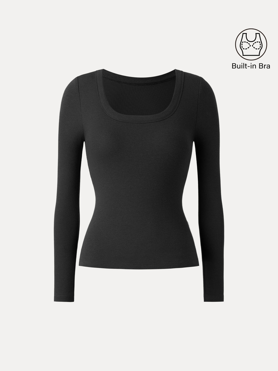 Essential Round Neck Ribbed Long Sleeve Brami Black XS