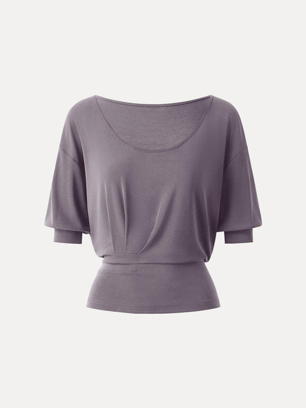 Scoop Neck Short Sleeve Tucked Tee