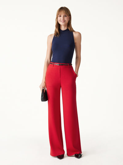 OGLmove TravelEase Lyocell Spacer High-Rise Wide Leg Pants with Pockets Regular Red Flame