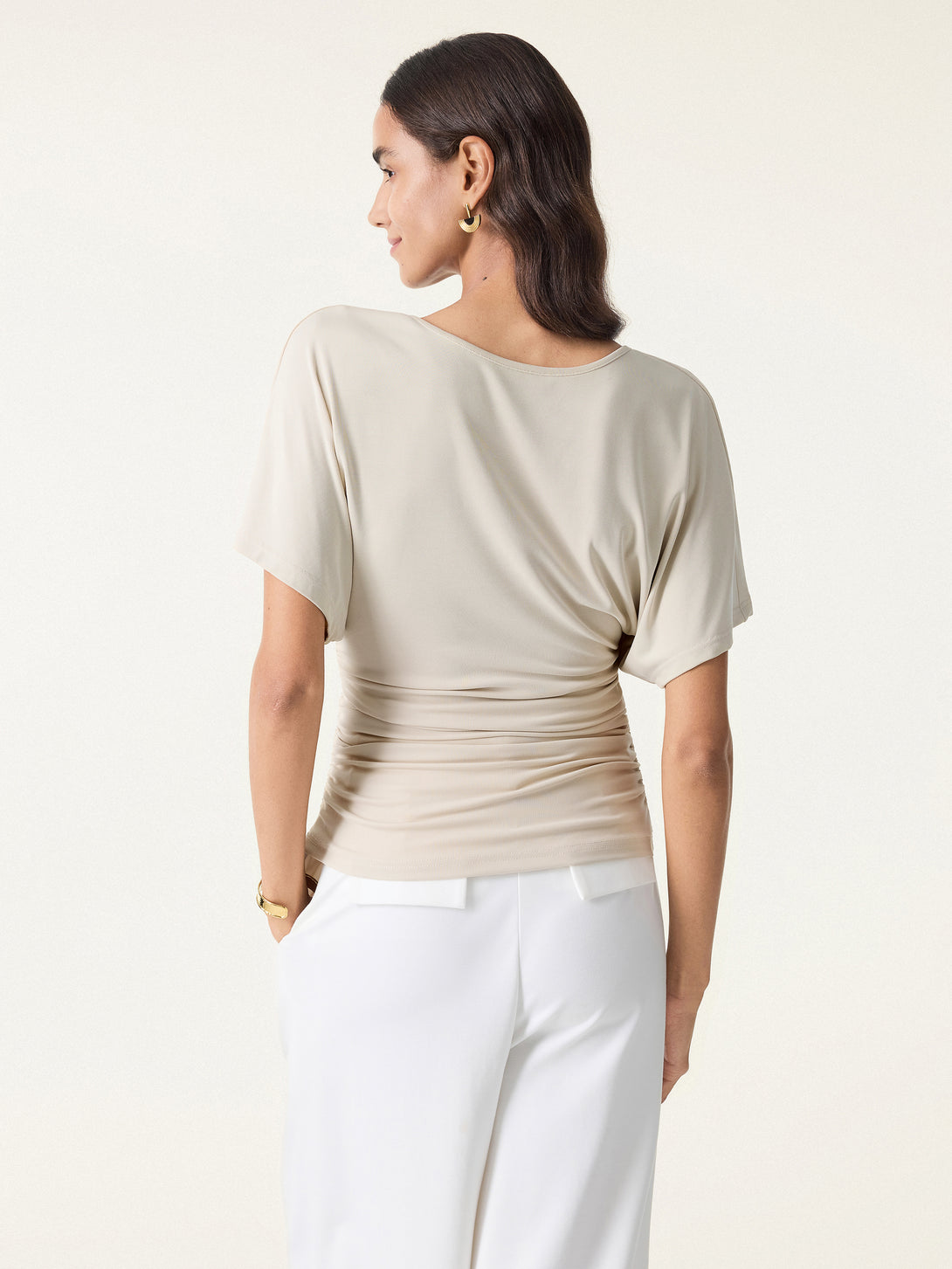 Effortless Boatneck Batwing Sleeve Side Ruched Top