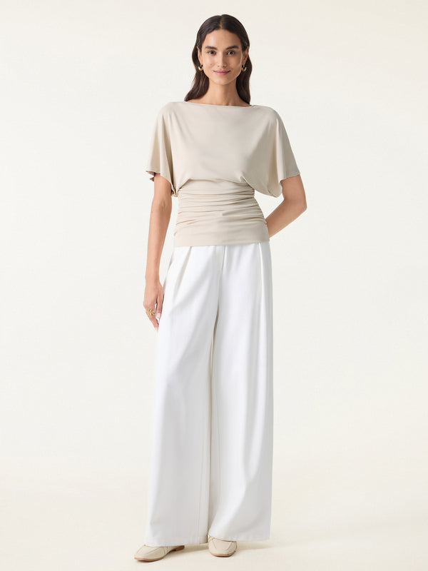 Effortless Boatneck Batwing Sleeve Side Ruched Top