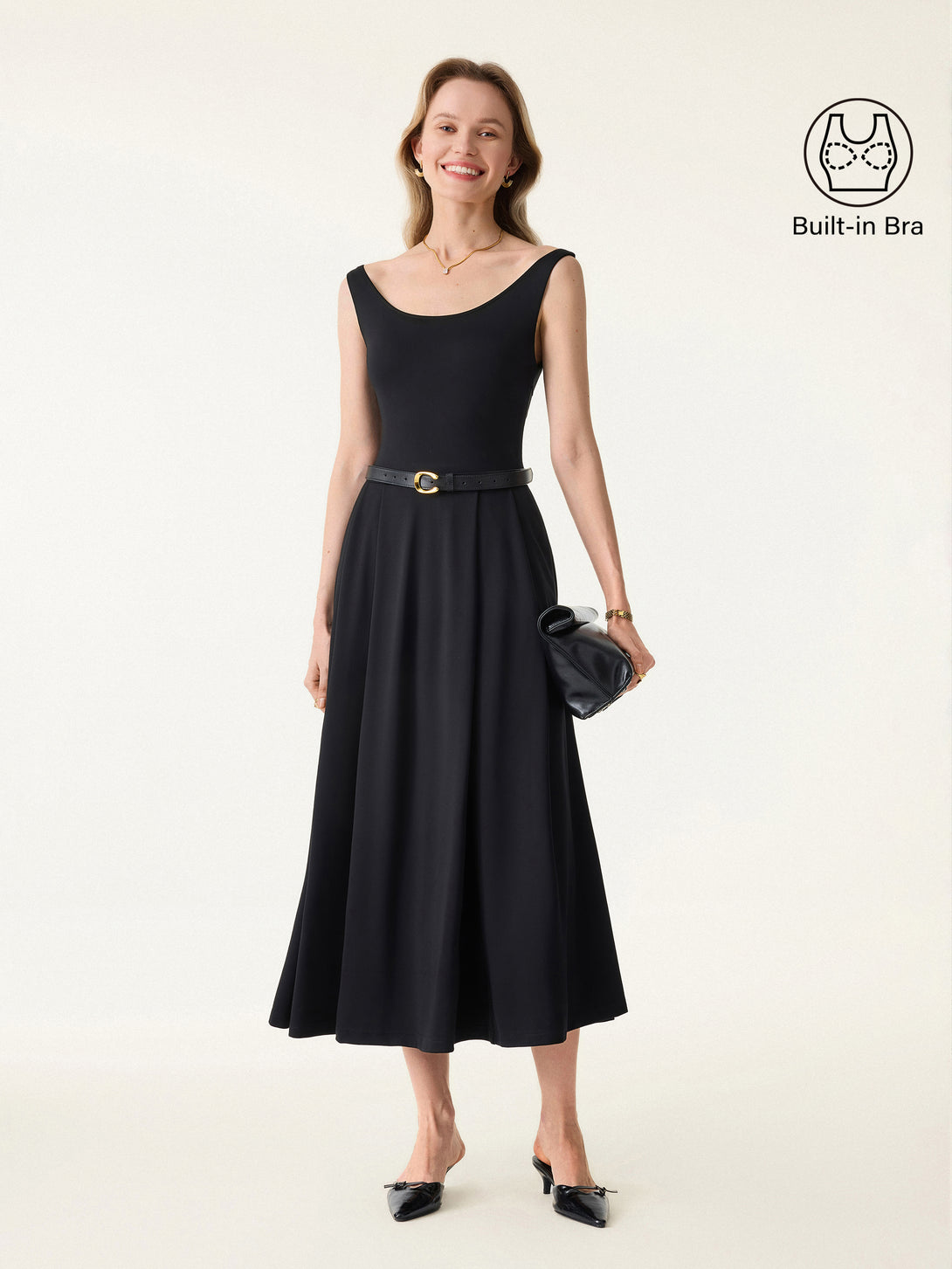 Balletic Scoop Neck Midi Brami Dress with Pockets