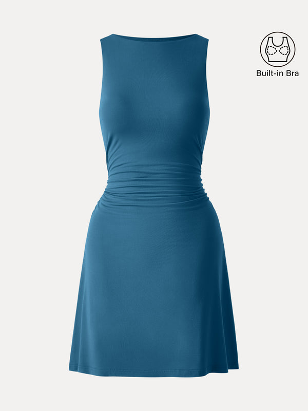 SkinKiss Boatneck Ruched A-line Mini Brami Dress