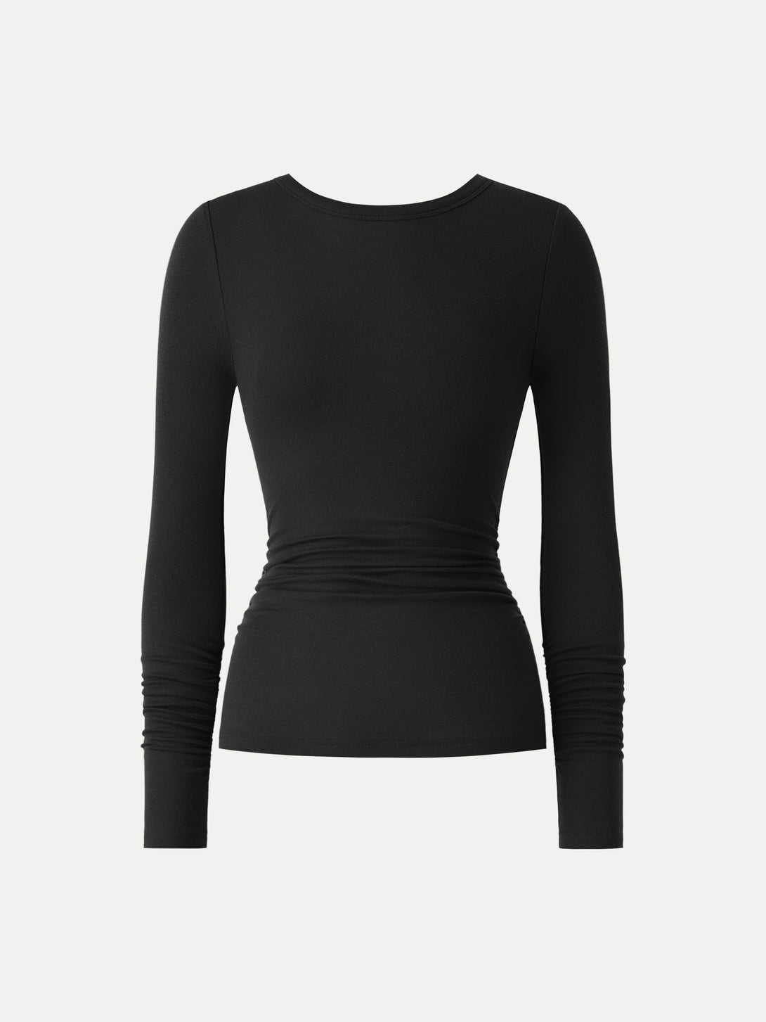 Lyocell Cashmere Ruched Sleeve Skimming Top Black XS