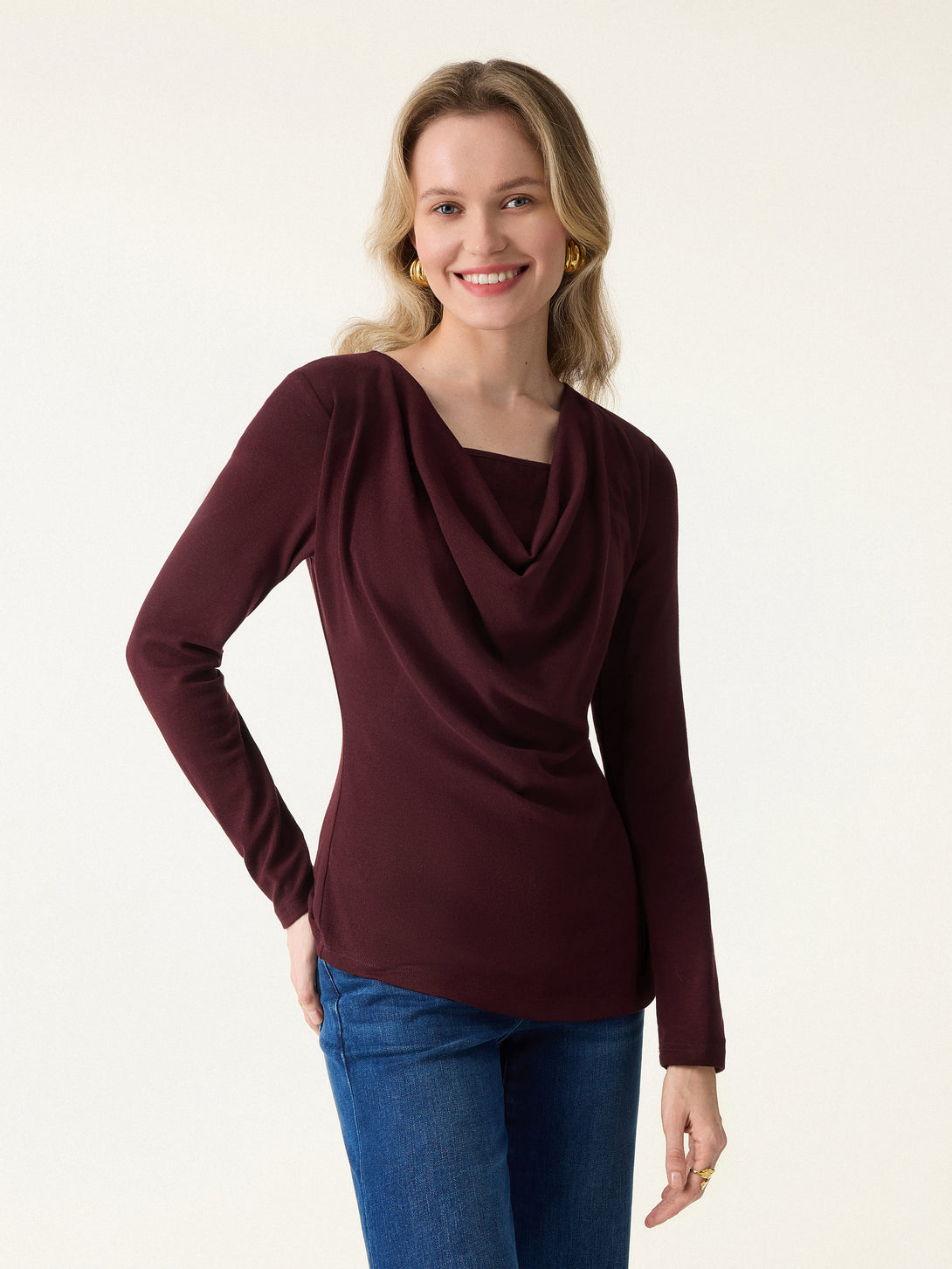 Cowl Neck Built-in Coverage Long Sleeve Brami