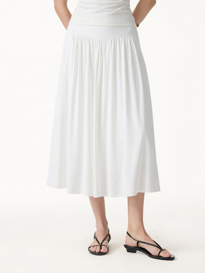 OGLmove SkinKiss Mid Rise Gathered Midi Skirt with Pockets Pure White XS