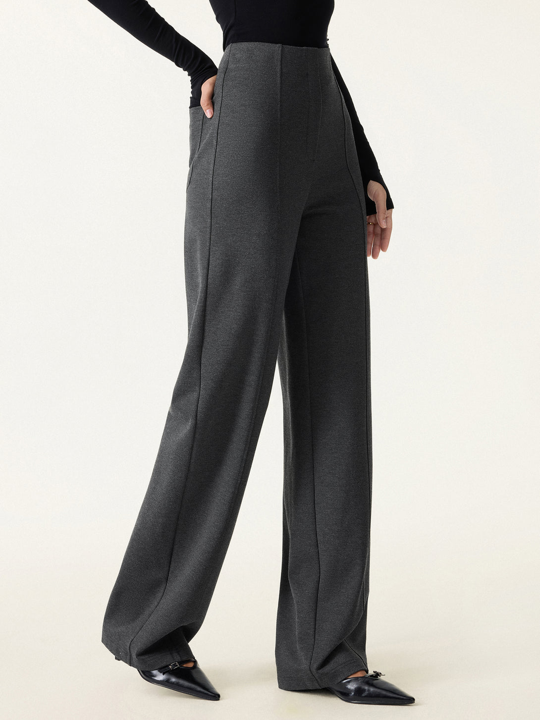 Stretch Ponte High Rise Straight Leg Pants with Pockets