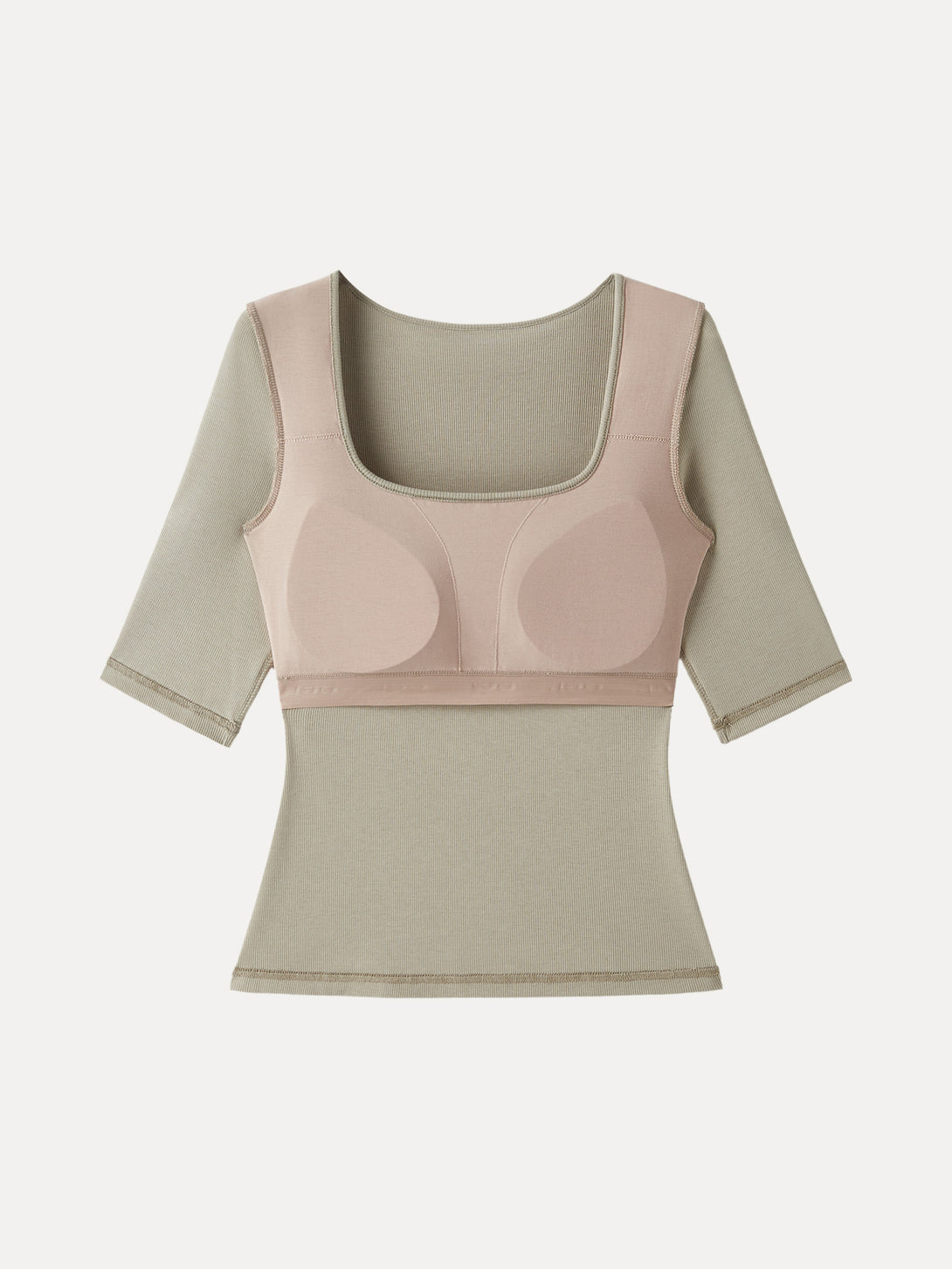 2Pcs Set Stretch Cotton Square Neck Elbow Length Sleeve Brami