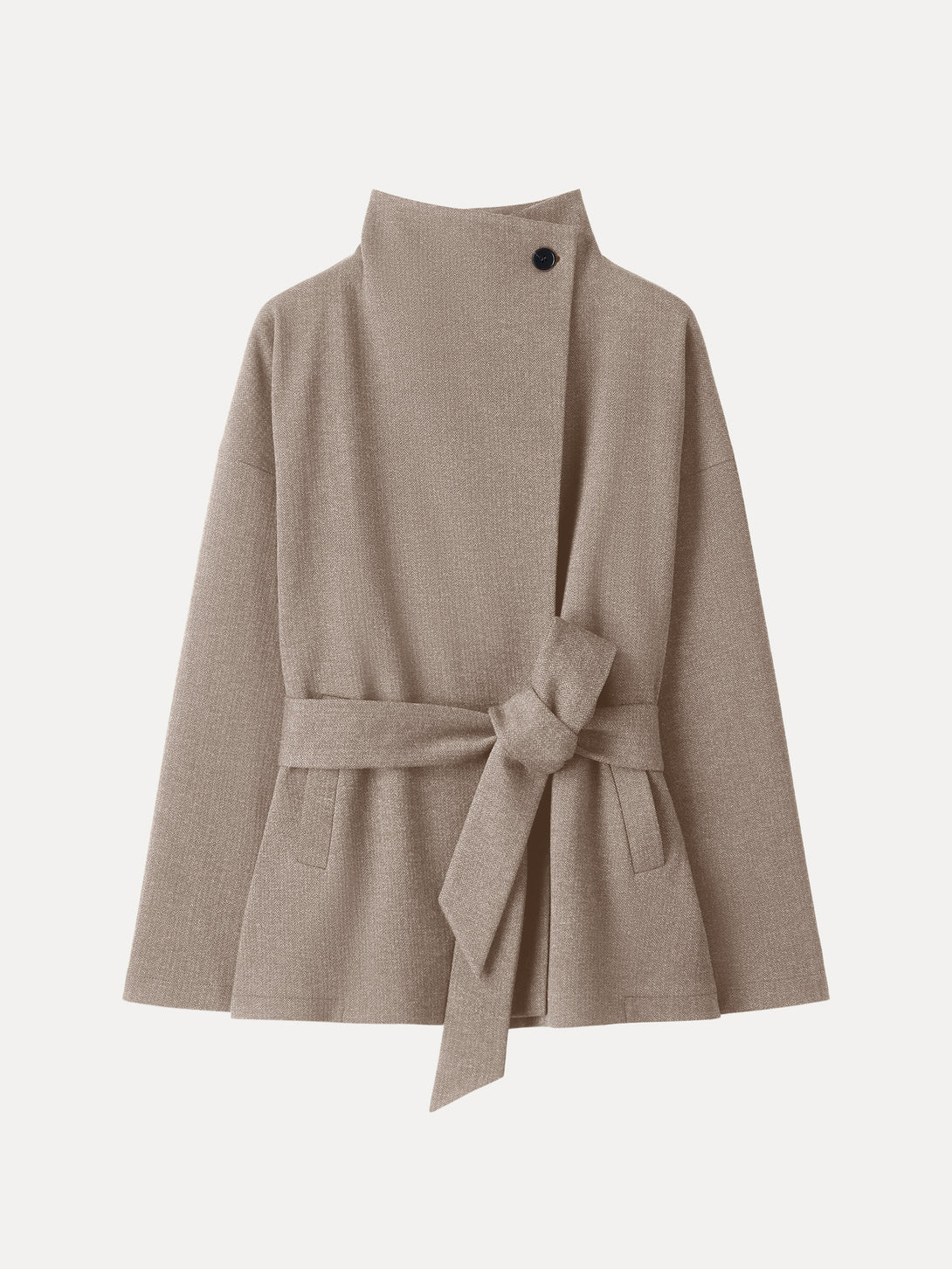 Herringbone Retro Belted Jacket with Pockets Cereal XS