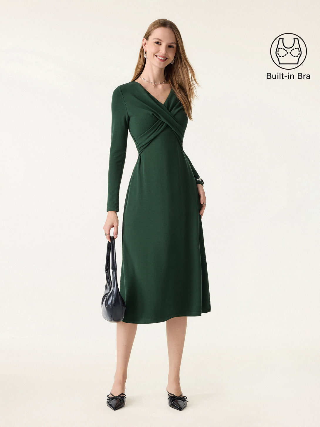 ProWarm V-Neck Surplice Midi Brami Dress Deep Bush XS