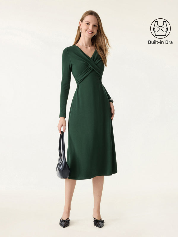 ProWarm V-Neck Surplice Midi Brami Dress Deep Bush XS