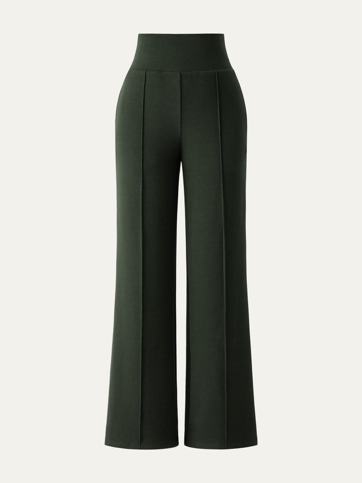 green wide waistband pintuck pants