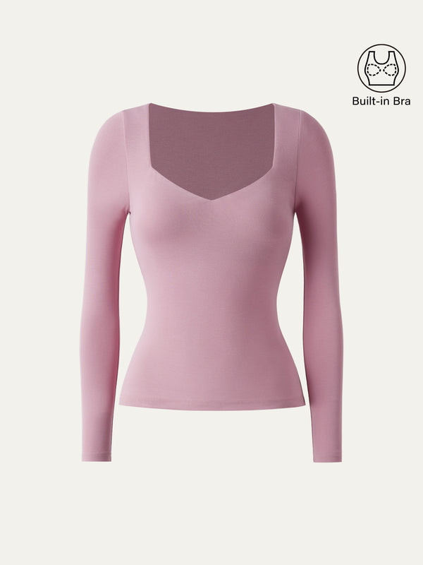 Sweetheart Neck Long Sleeve Lightweight Brami Top