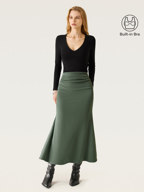 2Pcs Set V-Neck Brami Top & Mermaid Maxi Skirt