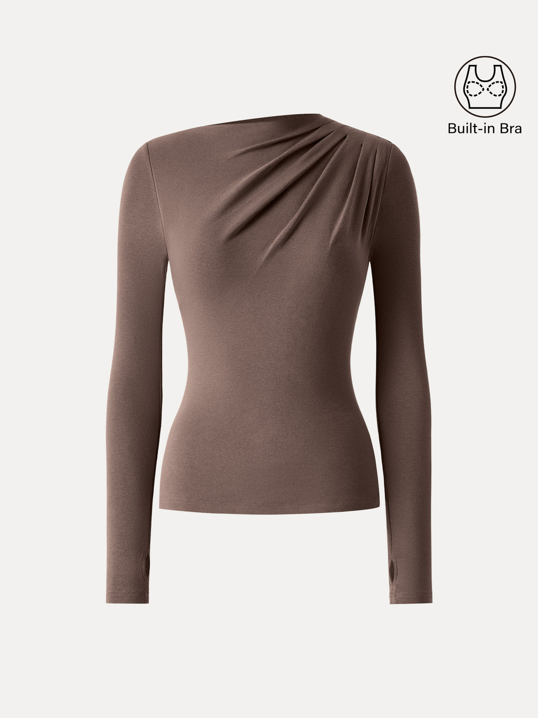 ProWarm Ruched Boatneck Long Sleeve Brami with Thumbholes Mocha XS